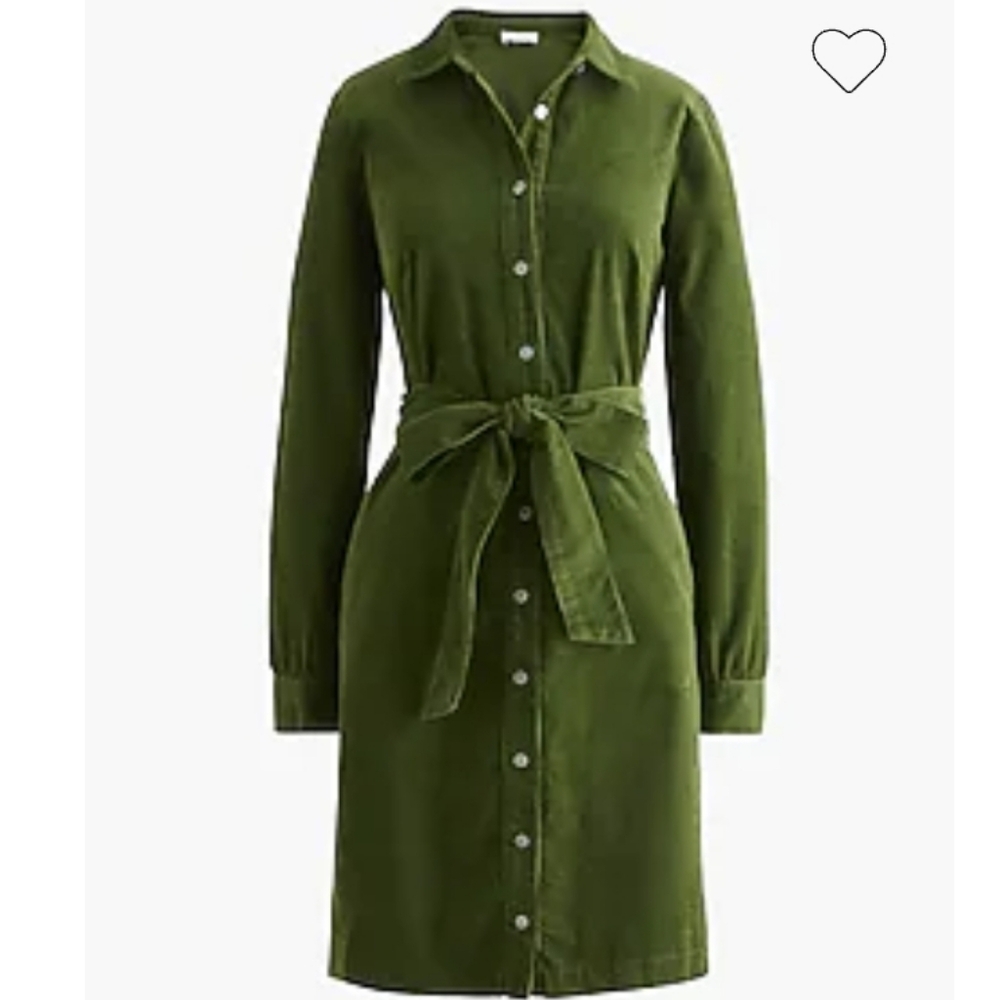 J.Crew Pine Green Corduroy Shirt Dress Belted Long Sleeve NWT Size 2 - Picture 4 of 17